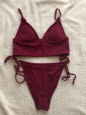PacSun Burgundy Triangle Bralette Bikini with Tie-Side Bottoms